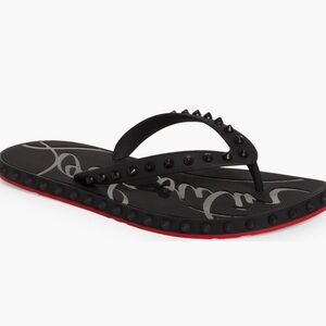 Christian Louboutin Black and Red Studded Flip Flops